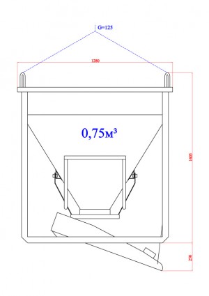 Бадья для бетона 0,75 м. куб. (квадро h1300 / d1280) 